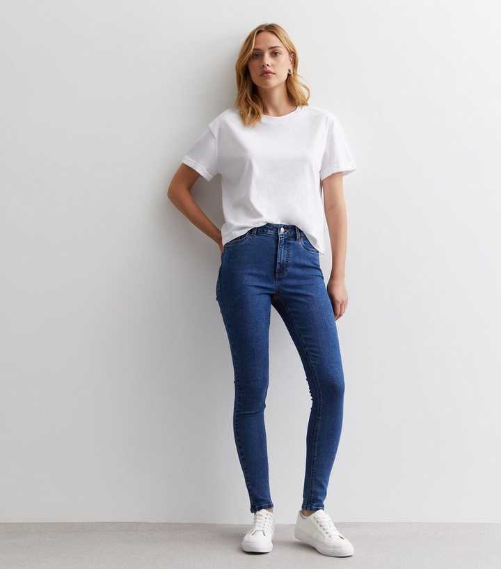 Dark Blue Mid Rise Skinny Jeans - DOCACCA - Jeans - 