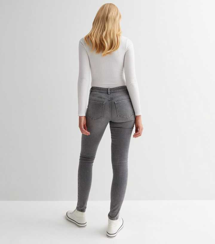 Dark Grey Mid Rise Skinny Jeans - DOCACCA - Jeans - 