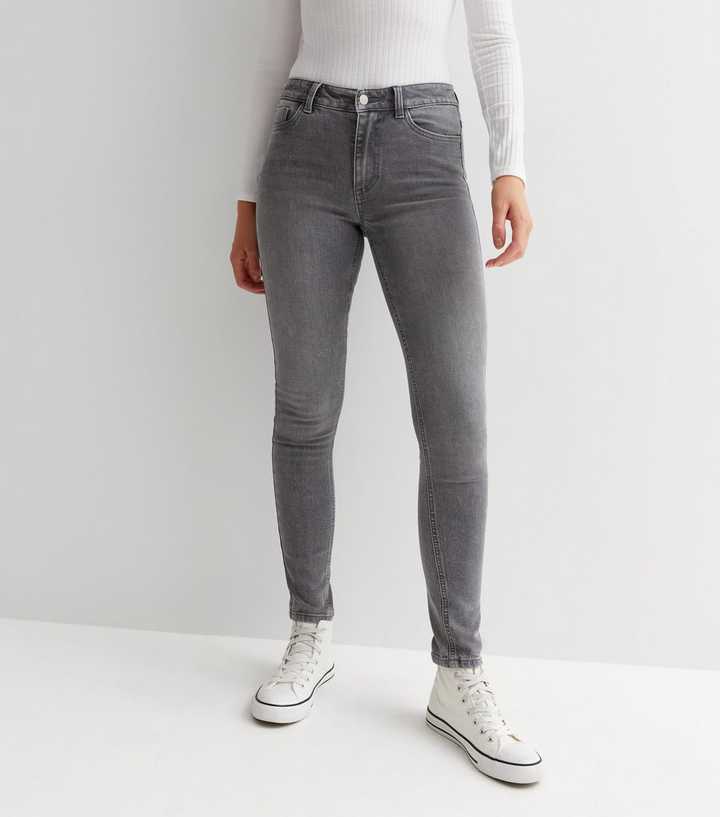 Dark Grey Mid Rise Skinny Jeans - DOCACCA - Jeans - 