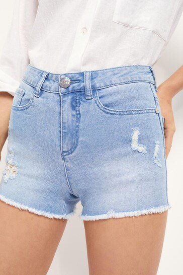 Lipsy Raw Hem Mid Rise Denim Shorts - DOCACCA - Shorts & Skirts - 