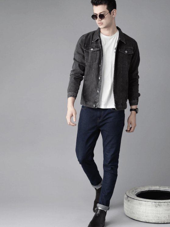 Mens Denim Jacket Black - DOCACCA - Denim Jacket - 