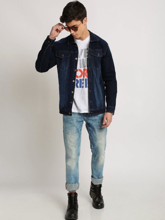 Mens Denim Jacket Dark Blue - DOCACCA - Denim Jacket - 