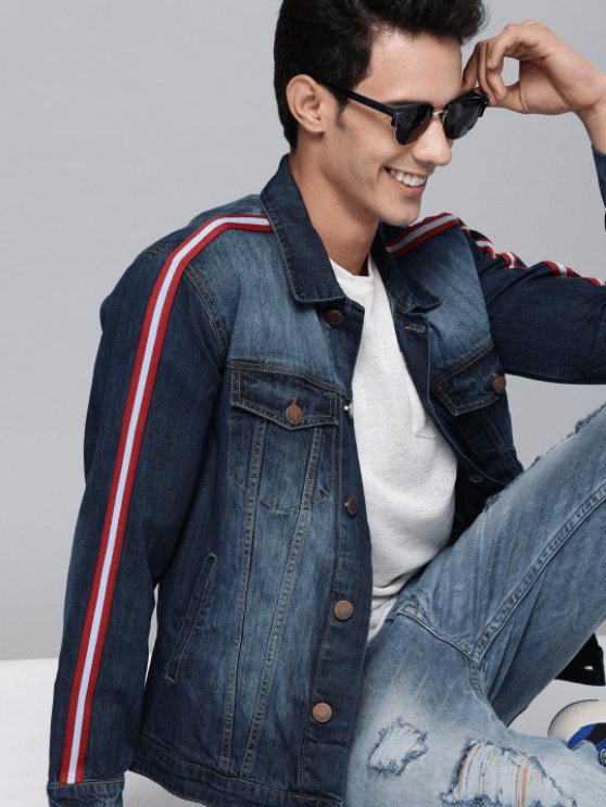 Mens Denim Jacket Dark Blue - DOCACCA - Denim Jacket - 