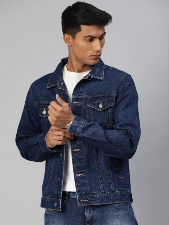Mens Denim Jacket Dark Blue - DOCACCA - Denim Jacket - 