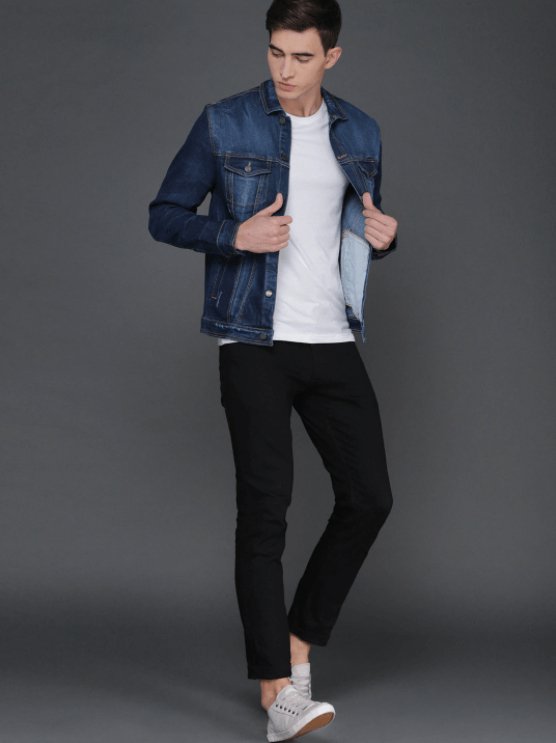 Mens Denim Jacket Dark Blue - DOCACCA - Denim Jacket - 