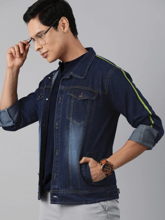 Mens Denim Jacket Dark Blue - DOCACCA - Denim Jacket - 