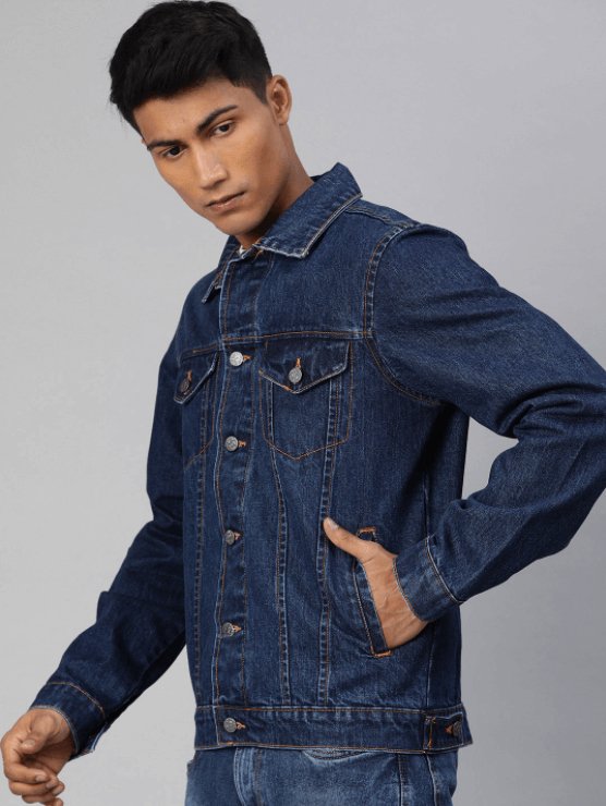 Mens Denim Jacket Dark Blue - DOCACCA - Denim Jacket - 