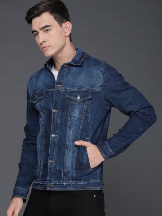 Mens Denim Jacket Dark Blue - DOCACCA - Denim Jacket - 