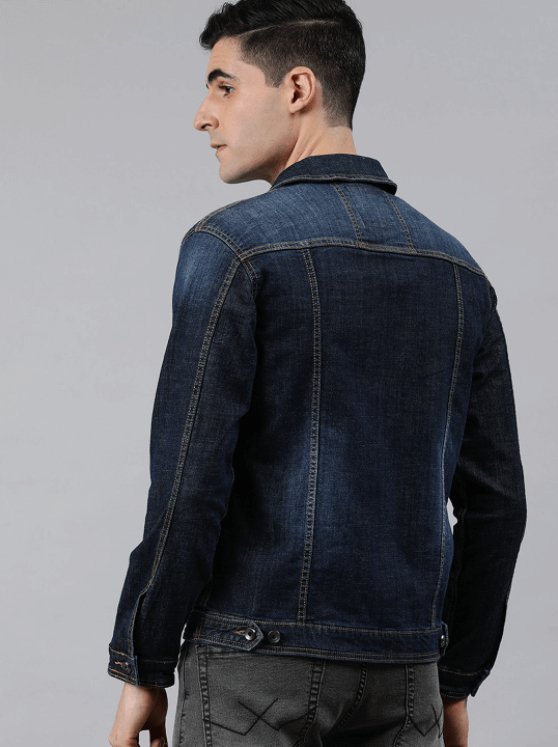 Mens Denim Jacket Dark Blue - DOCACCA - Denim Jacket - 