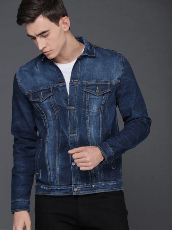 Mens Denim Jacket Dark Blue - DOCACCA - Denim Jacket - 
