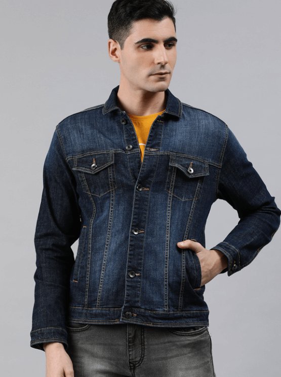 Mens Denim Jacket Dark Blue - DOCACCA - Denim Jacket - 