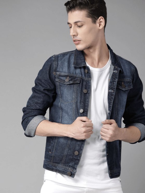 Mens Denim Jacket Dark Blue - DOCACCA - Denim Jacket - 