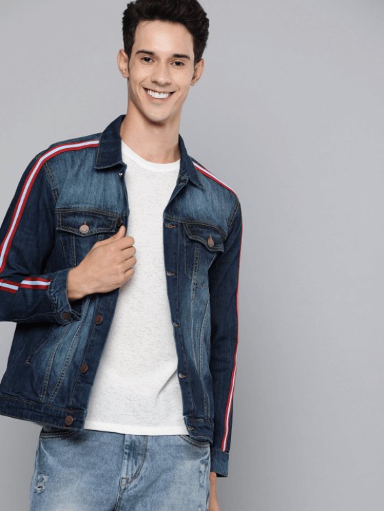 Mens Denim Jacket Dark Blue - DOCACCA - Denim Jacket - 