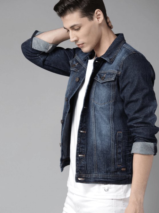 Mens Denim Jacket Dark Blue - DOCACCA - Denim Jacket - 