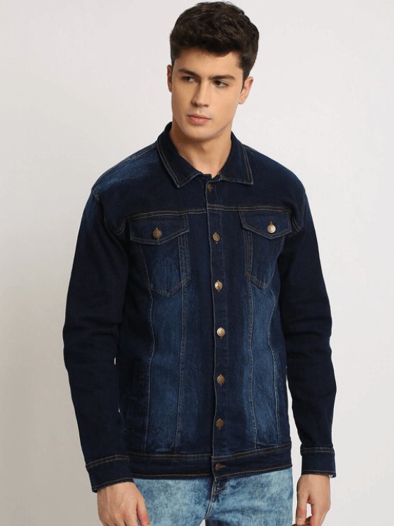 Mens Denim Jacket Dark Blue - DOCACCA - Denim Jacket - 
