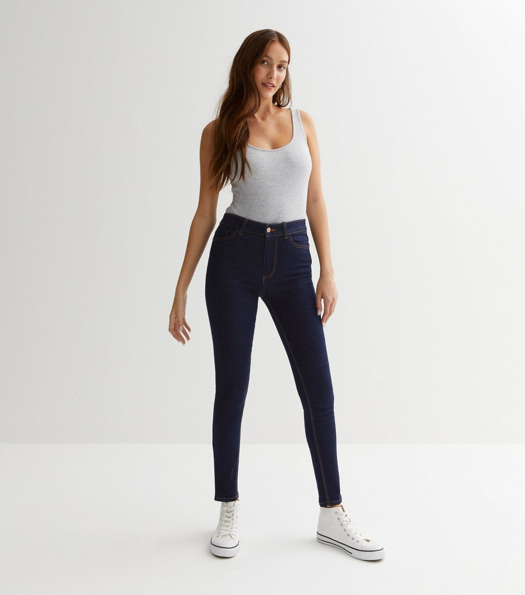 Navy Mid Rise Skinny Jeans - DOCACCA - Jeans - 