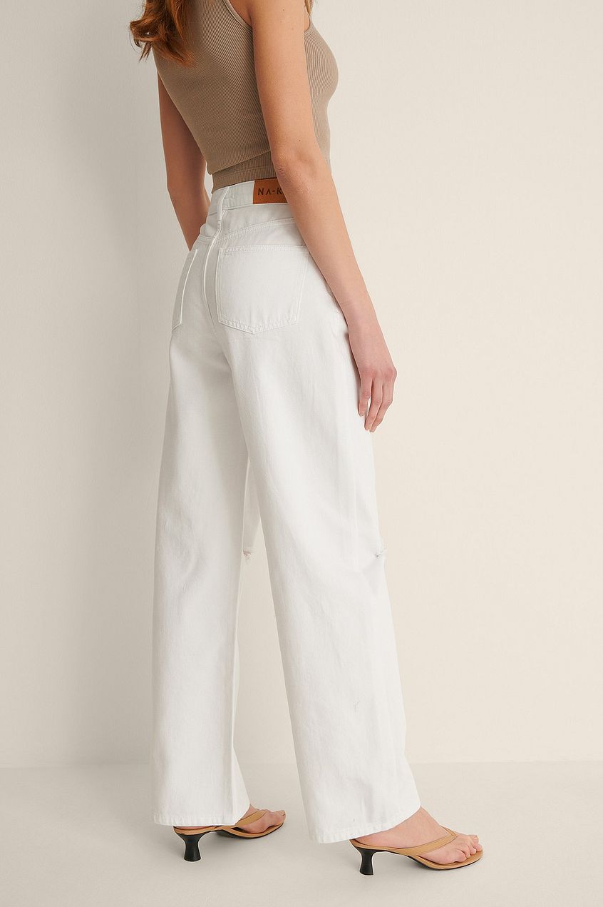 Organic Soft Rigid Wide Leg Destroyed Jeans For Womens - DOCACCA - Jeans - 