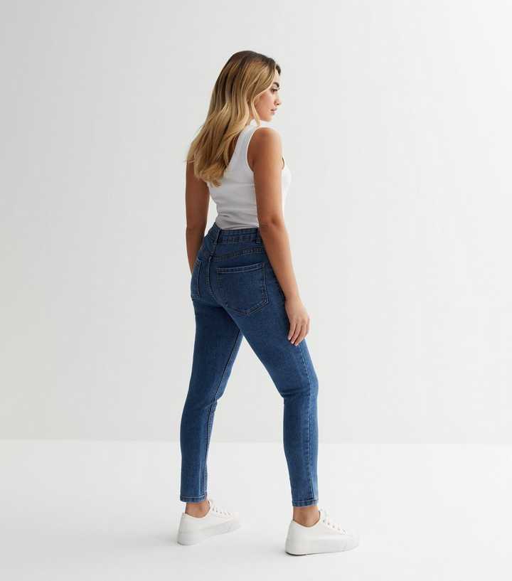 Petite Blue Mid Rise Amie Skinny Jeans - DOCACCA - Jeans - 
