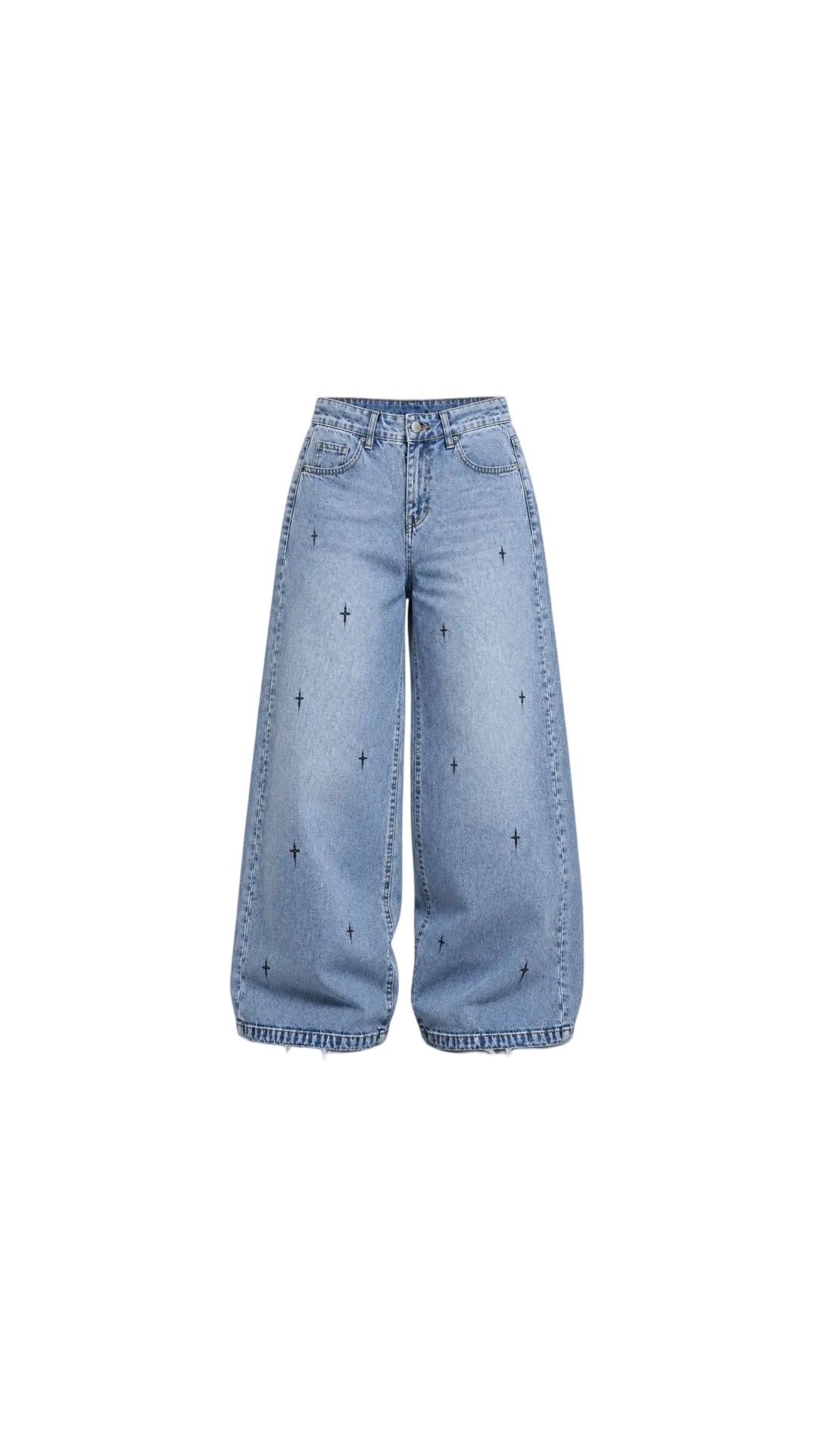 -Unisex Blue Cross Print Baggy Jeans