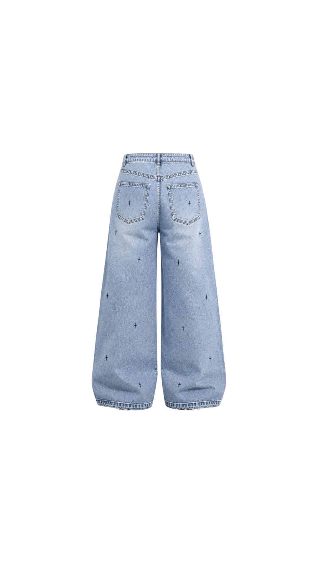 -Unisex Blue Cross Print Baggy Jeans