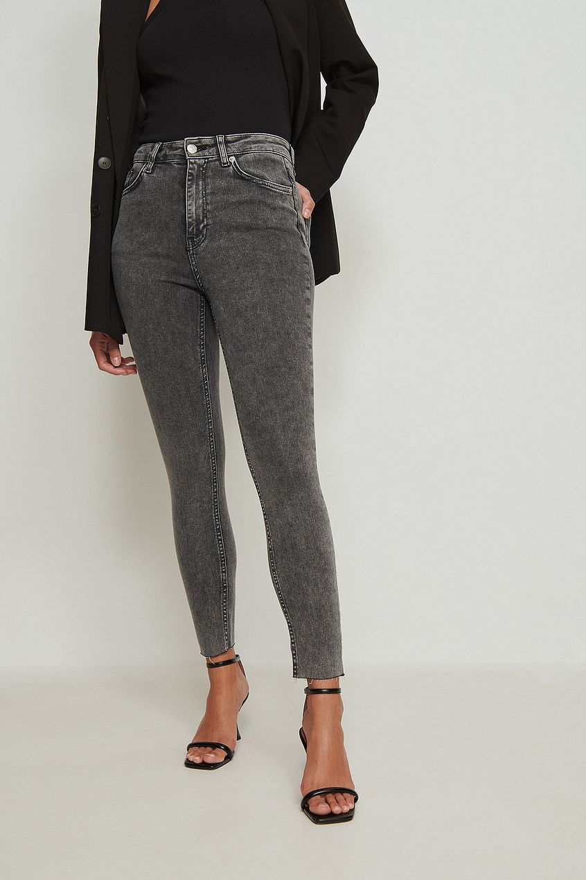 Skinny High Waist Raw Hem Jeans For Womens - DOCACCA - Jeans - 