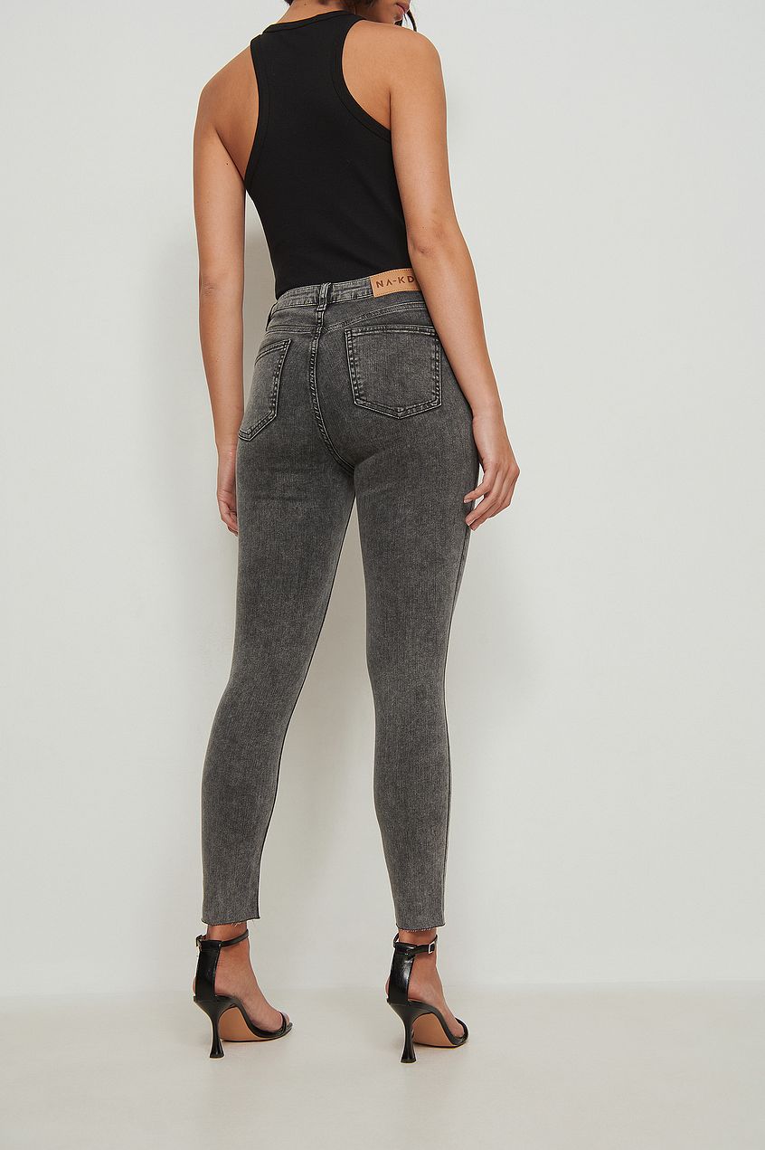 Skinny High Waist Raw Hem Jeans For Womens - DOCACCA - Jeans - 