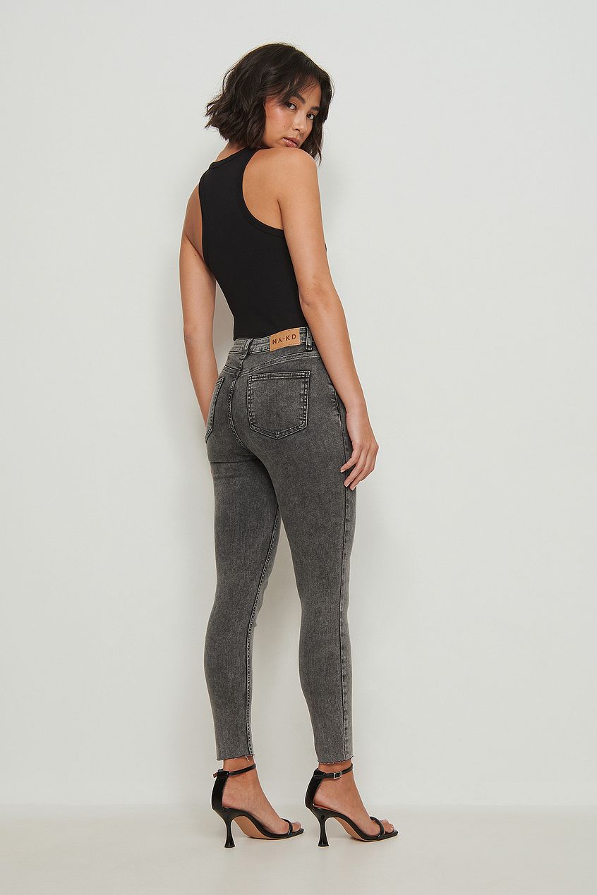 Skinny High Waist Raw Hem Jeans For Womens - DOCACCA - Jeans - 